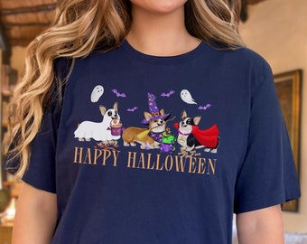Corgi Halloween Shirt Spooky Corgis in Costumes Witchy Corgi Mama Halloween Party Tshirt Ghost Corgi Dog Lover Gift for Fall Cute Corgi Tee