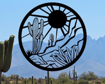 Desert Southwest Metal Art, Cactus Sunset Steel House Plaque, Saguaro Sunrise Window Hanging, Housewarming Gift, Steel Wall / Patio Decor