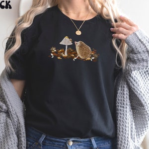 Forestcore Hedgehog Tshirt Nature Inspired Woodland Animal Shirt for Hedgehog Owner Whimsical Wildlife Tee for Women Cute Shirt for Camping