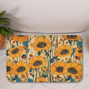 Sunflower Bath Mat Botanical Bath Rug Gardener Housewarming Gift Nature ...