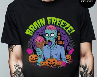 Funny Halloween Zombie Shirt, Brain Freeze Zombie Ice Cream Shirt, Comfort Colors Halloween Tee, Halloween Sweatshirt, Spooky Season Gift
