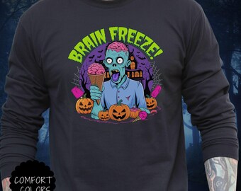Funny Halloween Zombie Shirt, Brain Freeze Zombie Ice Cream Shirt, Comfort Colors Halloween Tee, Halloween Sweatshirt, Spooky Season Gift