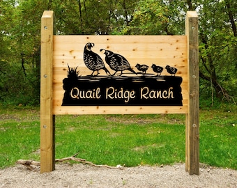 Personalized Quail Family Metal Sign | Custom Ranch Name Sign | Quail Address Sign