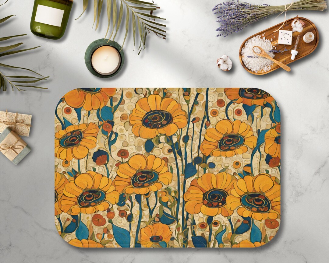 Sunflower Bath Mat Botanical Bath Rug Gardener Housewarming Gift Nature ...