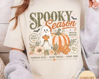 Spooky Season Halloween Ghost and Pumpkins T-shirt | Comfort Colors Fall Shirt