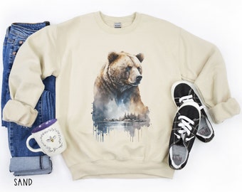 【GRAVER】24FW★ Wild Polar Bear Sweatshirt Grizzly Bear Sweatshirt, Wilderness Bear and Mountains