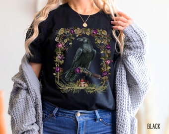 Gothic Forestcore Raven T-shirt, Whimsigoth T-Shirt, Witchy Raven Shirt, Comfort Colors Dark Cottagecore |  Dark Academia | Goblincore Tee