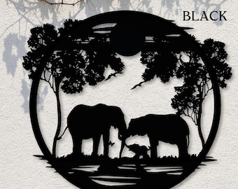 Elephant Wall Art, Elephant Metal Wall Art, Elephant Family Silhouette, Elephants Metal Wall Decor, Steel Elephants Sign, Elephant Sign