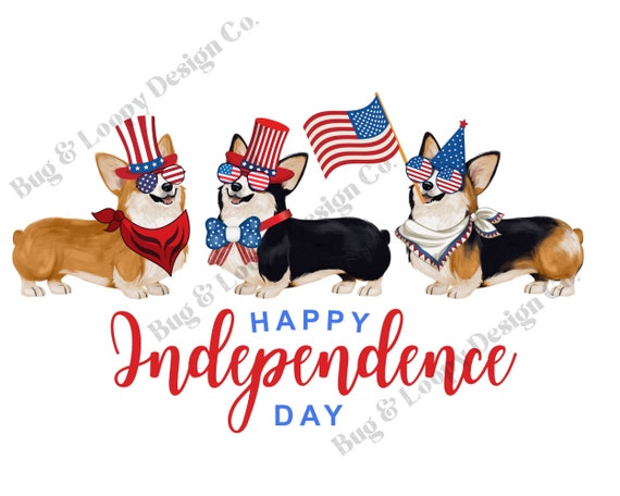 Corgi Happy Independence Day PNG download, Fourth of July Corgi Download