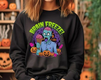 Brain Freeze Zombie Halloween Ice Cream T-shirt, Funny Halloween Zombie Shirt, Comfort Colors Halloween Tee, Halloween Sweatshirt