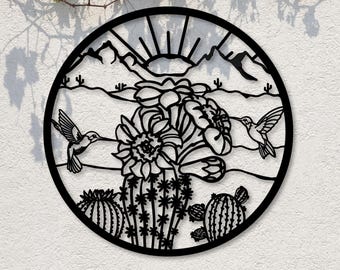 Hummingbird Wall Art Saguaro Cactus Hummingbird Metal Sign Southwest Home Decor Patio Art Desert Sunrise Saguaro Flower Wall Art Garden Art