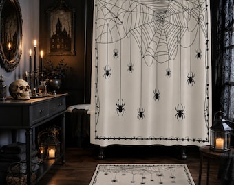 Spiderweb Shower Curtain and Bath Mat Set, Gothic Spider Decor, Also Sold Separately