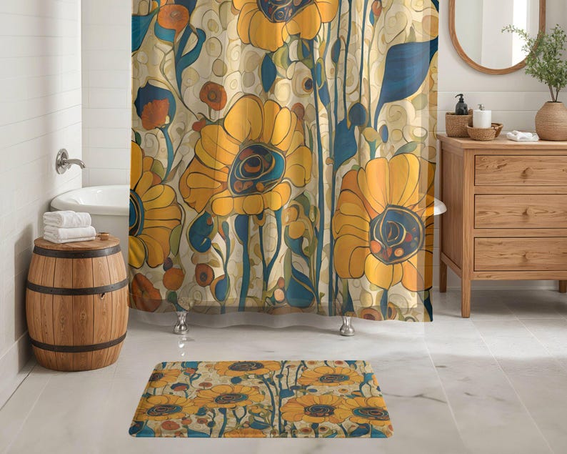 Sunflower Bath Mat Botanical Bath Rug Gardener Housewarming Gift Nature ...