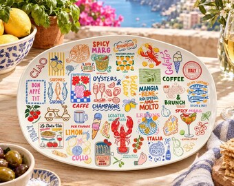 Amalfi Coast Oval Serving Platter, Italian Kitchen Decor, Coastal Entertaining Dish, Italy Foodie Gift