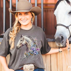 Horse Lover Shirt, Floral Horse T-shirt, Cottagecore Flowers and Horse Tee, Comfort Colors Shirt for Women
