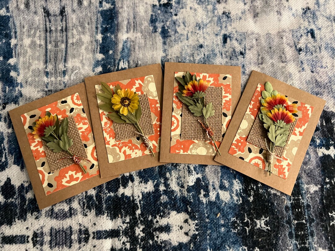 Handmade Floral Cards Set of 4 - Etsy