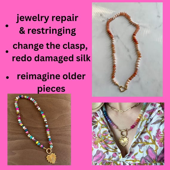 Jewelry Restringing Repair Service Silk Restringing New Clasp Gold Filled Sterling Silver Beaded Necklace New Silk Rework Redesign Etsy