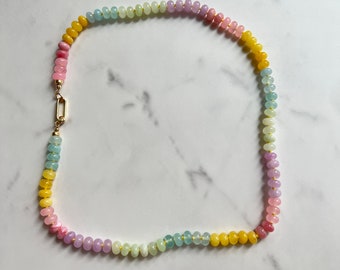 Pastel Rainbow Quartz Necklace: Gold Filled Clasp, Silk Knotted
