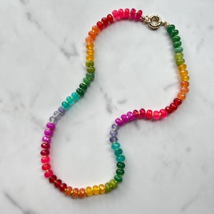 Candy Rainbow Jade Bead Hand Knotted Necklace | Gold Filled Charm Holder Clasp | Gemstone Jewelry | Gifts for Her, Unisex | Hand Crafted