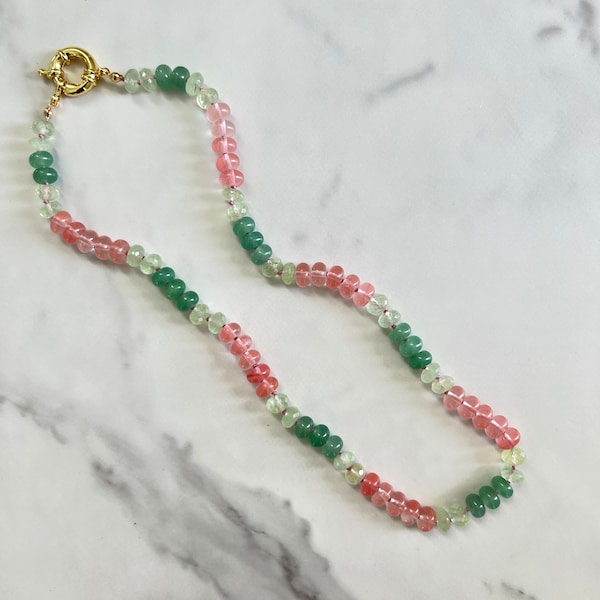 Wassermelone Süßigkeit Regenbogen Edelstein Perlen Halskette, 14K Gold gefüllt Mariners Verschluss für Anhänger oder Charme
