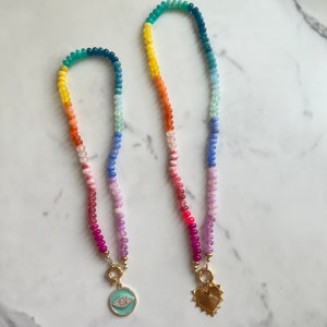 Rainbow Ombre Jade Necklace: Hand-Knotted Gemstone Beads, 14K Gold Filled Clasp