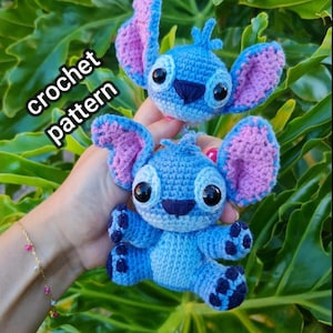 Small Stitch Blue Alien crochet pattern keychain idea. Stitch pattern.