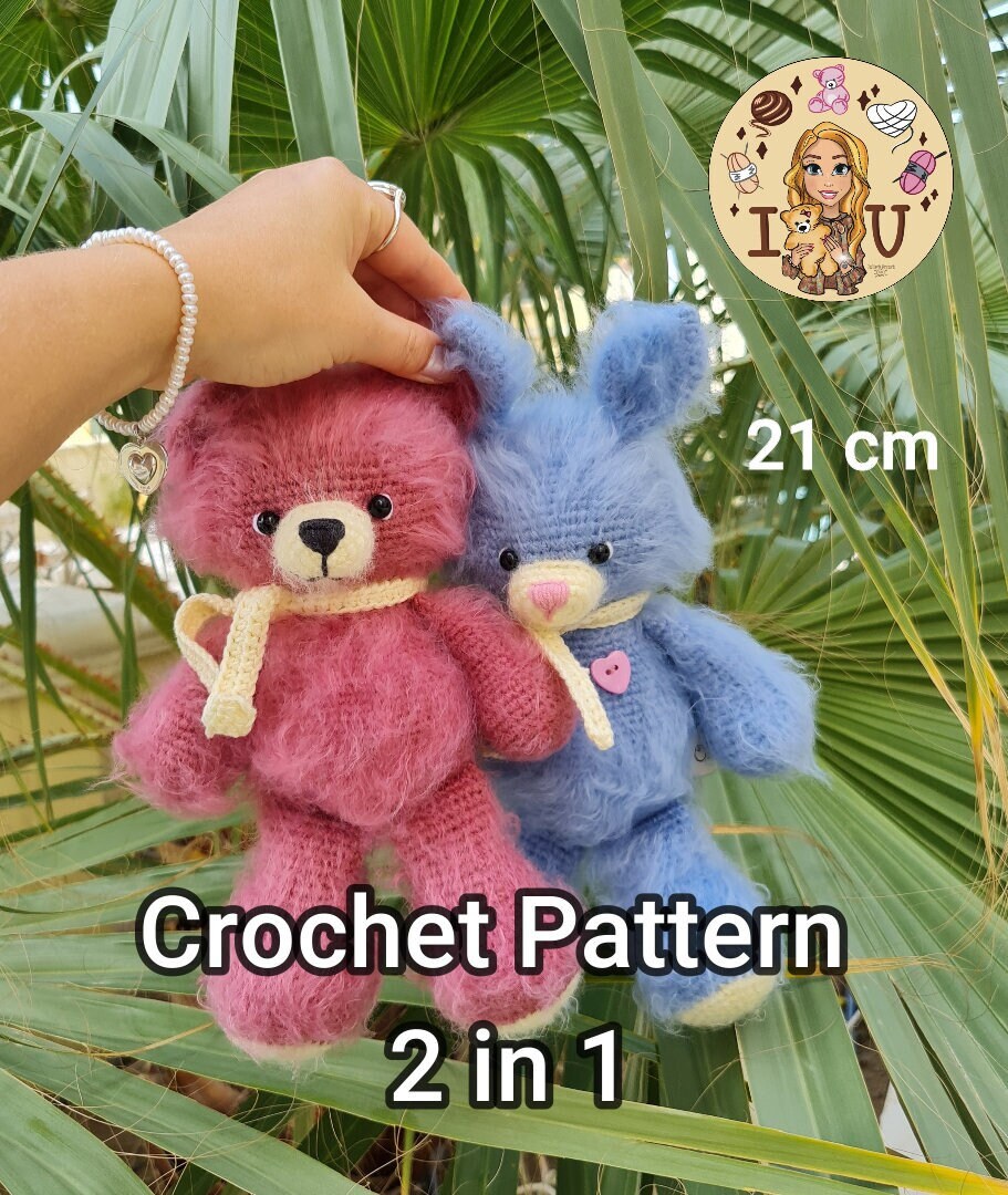 Wzór na puszyste szydełkowanie, Miś amigurumi, Króliczek amigurumi, Wzór na króliczka i misia
