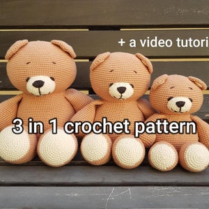 Teddy Bear Crochet Pattern Big, Medium, Small