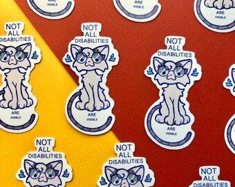 Not All Disabilities Are Visible Sticker - Cat With Glasses