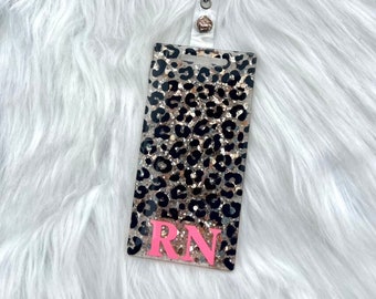 Gold & Pink Leopard Cheetah Badge Buddy Set, Customizable Sparkle Glitter Badge Buddy, Badge Reel Nurse RN, Badge Reel and Buddy