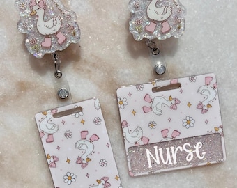 Silly Goose Badge Buddy and Reel, Funny Nurse CNA ID Holder, Retractable Badge Accessory