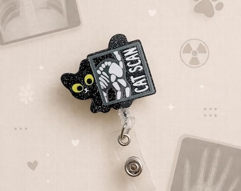 Black Cat Scan Badge Reel, Radiology Tech X-Ray Holder