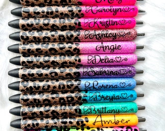 Personalized Glitter Pen | Inkjoy Refillable Personalized Glitter Pen | Custom Glitter Pen | Leopard Print Glitter Pen | Ombre Glitter Pen