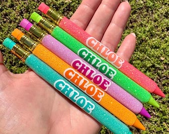 Personalized Glitter Name Mechanical Pencils Set of 5 – Custom Kids School Supplies Set