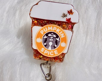 Pumpkin Spice Badge Reel, Coffee Glitter Nurse Badge Reel, Badge Reel Nurse, Badge Reel CNA, Retractable Nurse Badge Reel