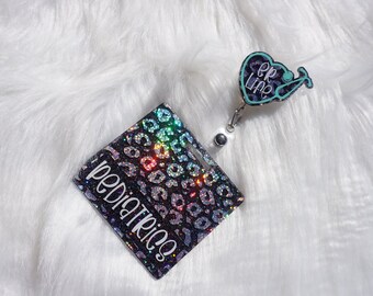 Holographic Leopard Cheetah Stethoscope Badge Buddy Set, Customizable Sparkle Glitter Badge Buddy, Badge Reel Nurse RN, Badge Reel and Buddy
