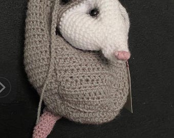 Crochet opossum drawstring purse
