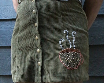 Hand Embroidered Rose Denim Skirt Etsy