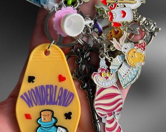 Key to wonderland, vintage hotel style keychain