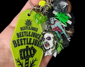 Beetlejuice inspired vintage hotel style keychain