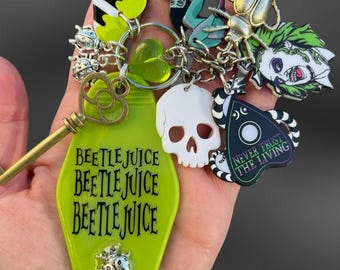 Beetlejuice inspired vintage hotel style keychain