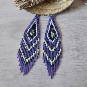 Purple Beaded Fringe Earrings