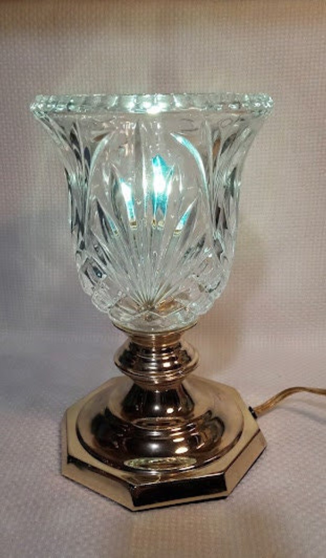 1980s Brass & Pressed Glass Table Lamp Etsy