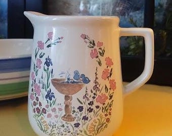 1970s Vintage Treasure Craft ~Garden Walk~ 6" ~ 48floz Pitcher Spring & Summer Rare Cottagecore Pattern