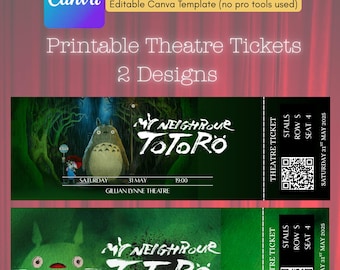 Entradas de Mi vecino Totoro / Entradas / Plantilla editable de Canva / Descarga digital