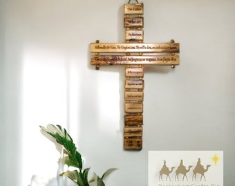Large Wall Decor Cross with Lord's Prayer, Our Father Wall Cross, The Lords Prayer Wall Hanging, Laser Engraved Wooden Cross from Holy Land