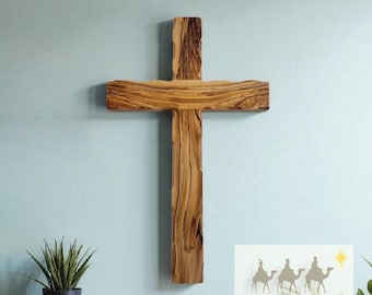 Minimalist Grade-A Olive Wood Wall Cross- (6-14") Plain Wooden Christian Crosses from Holy Land