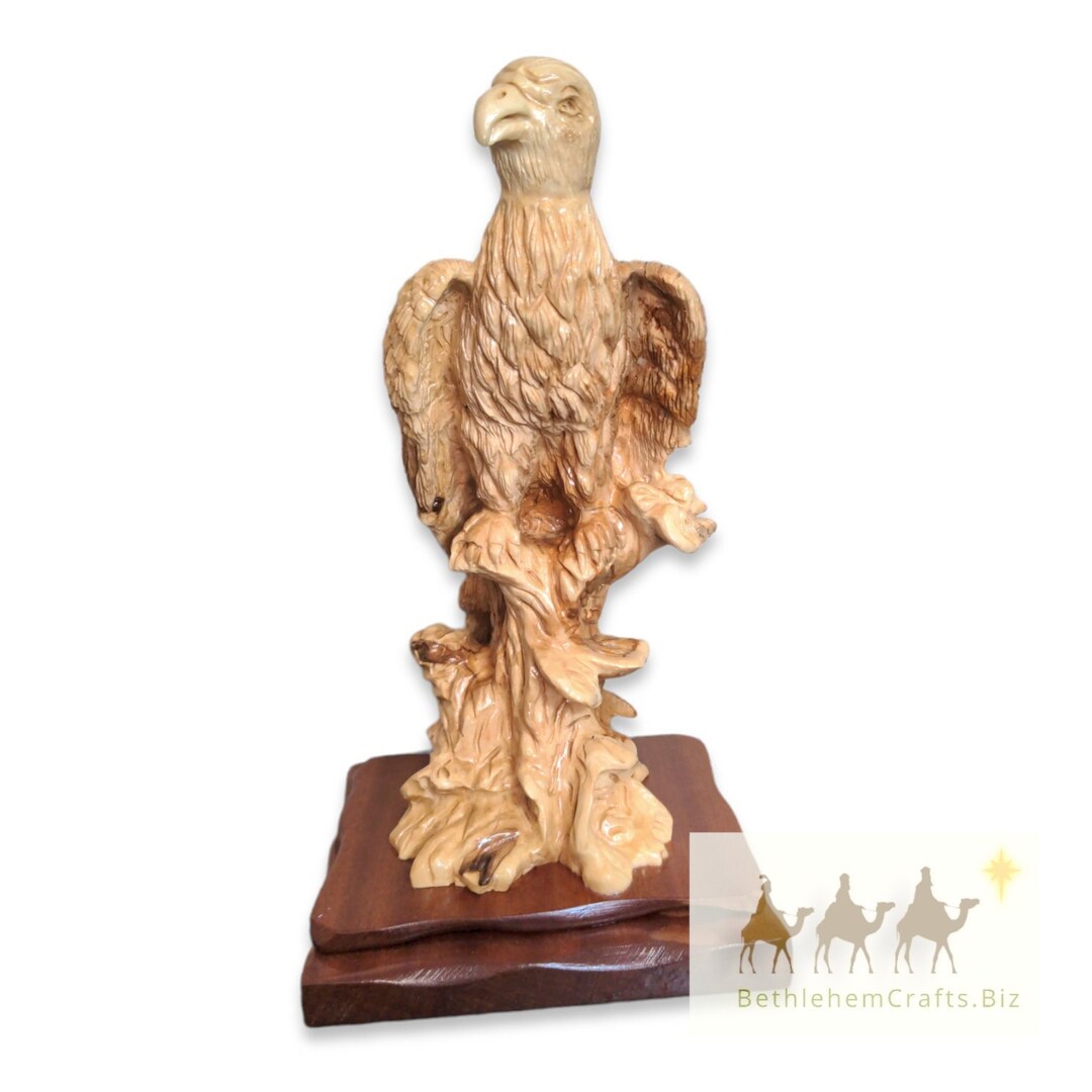 Hand Carved Wood Eagle Statue One of a Kind Olive Wood Bald Etsy