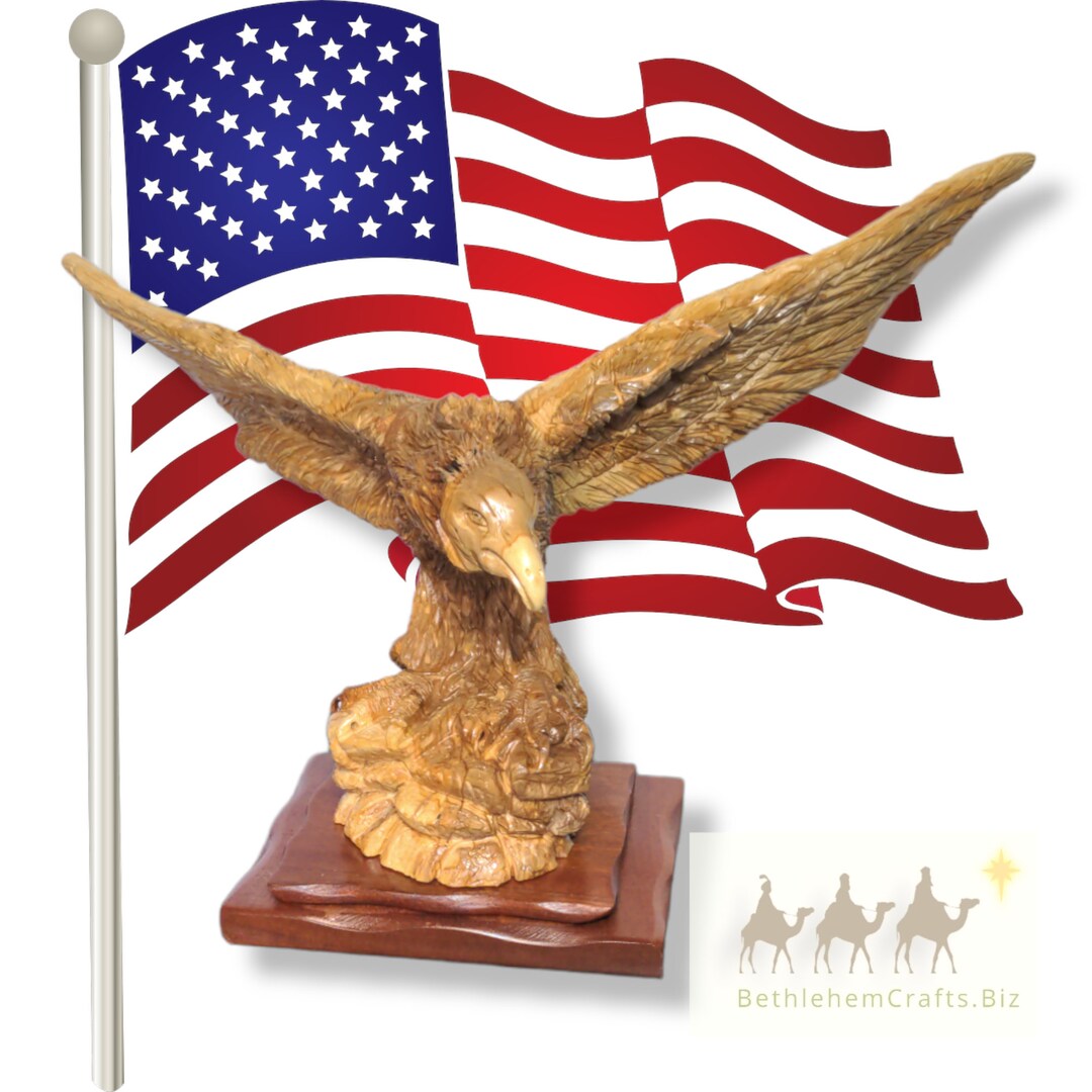 Hand Carved Wood Eagle Statue Olive Wood American Eagle in Etsy