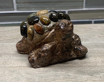 Mini Stone Carved Turtle with Small River Rocks on Shell Hand Crafted in Mexico